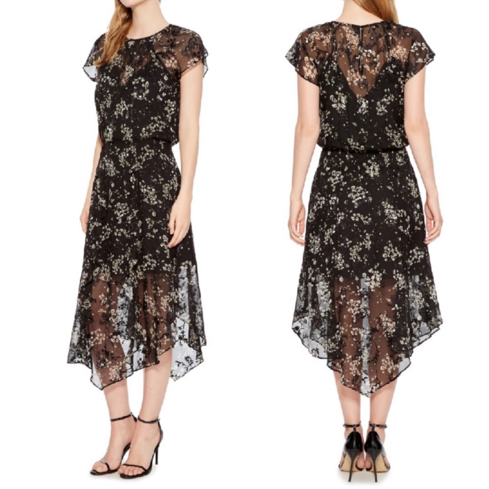 LIKE NEW Parker Tegan Floral Textured Ruffle Midi Dress